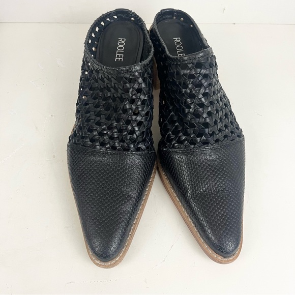 Roolee Black Leather Braided Open Heel Loafers Women’s Size 9 - Picture 2 of 12